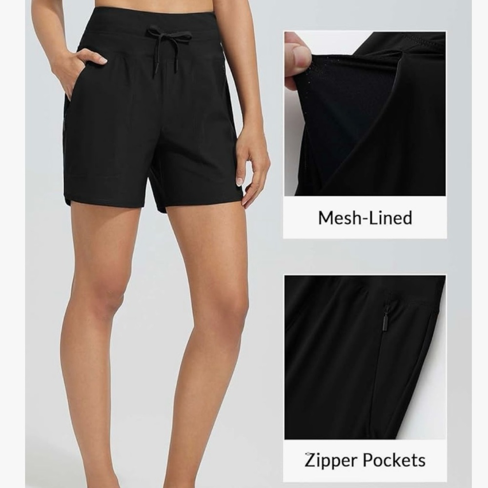 Baleaf Women's Black Mesh-Lined Swim Coverup Shorts